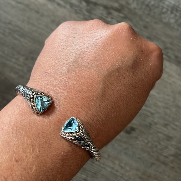 NWOT Samuel B. 925 Sterling Silver and 18k Gold Solid Blue Topaz Bangle - Picture 2 of 9